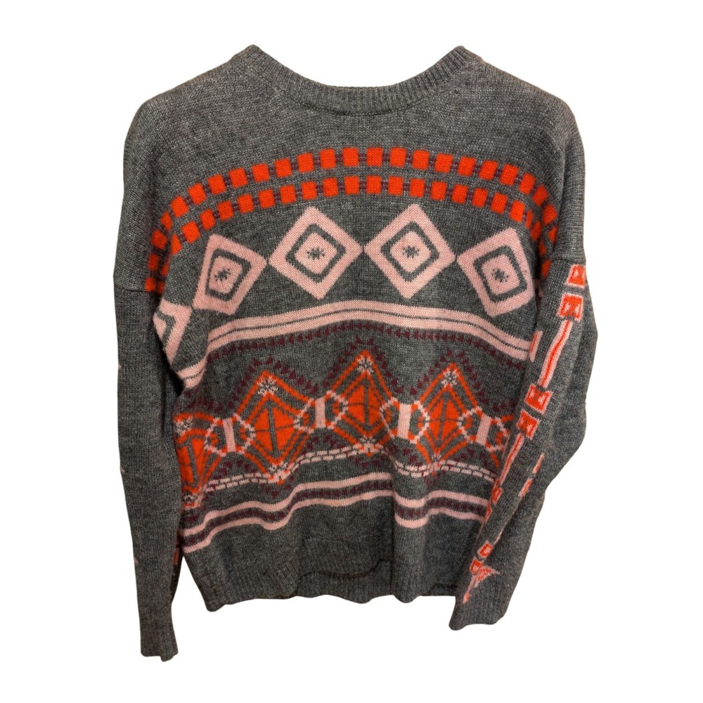 J Crew Sweater Size Large Fair Isle Mohair Wool Pullover Warm Winter Colorful